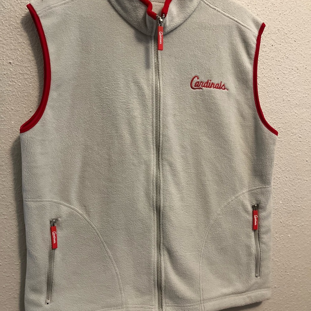 Adult Cardinals Baseball Fleece Vest - Cream and Red